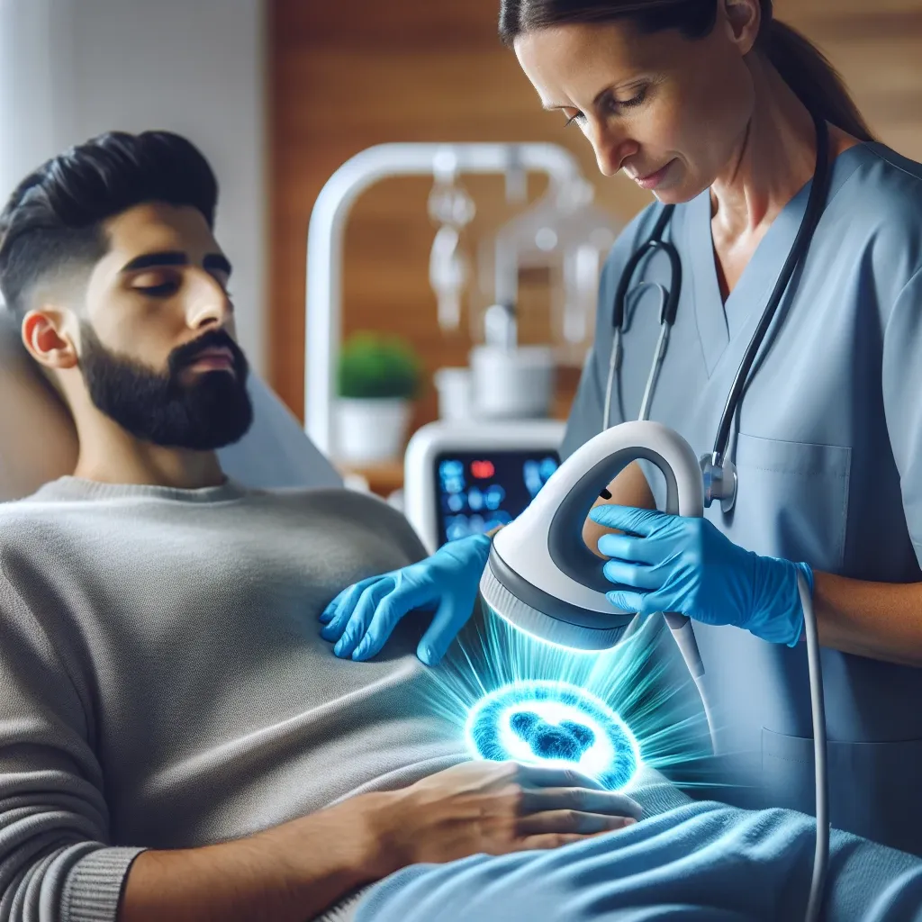 "Close-up of the Epione device, a cutting-edge medical tool designed for the ablation of abdominal tumors, showcasing its advanced technology and precision engineering in a clinical setting."