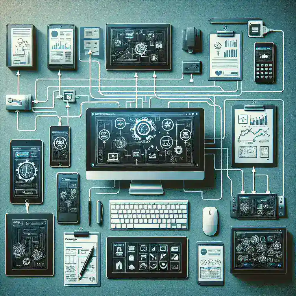 "Infographic illustrating tips for streamlining workflow with technology to boost productivity, featuring icons of digital tools and applications."