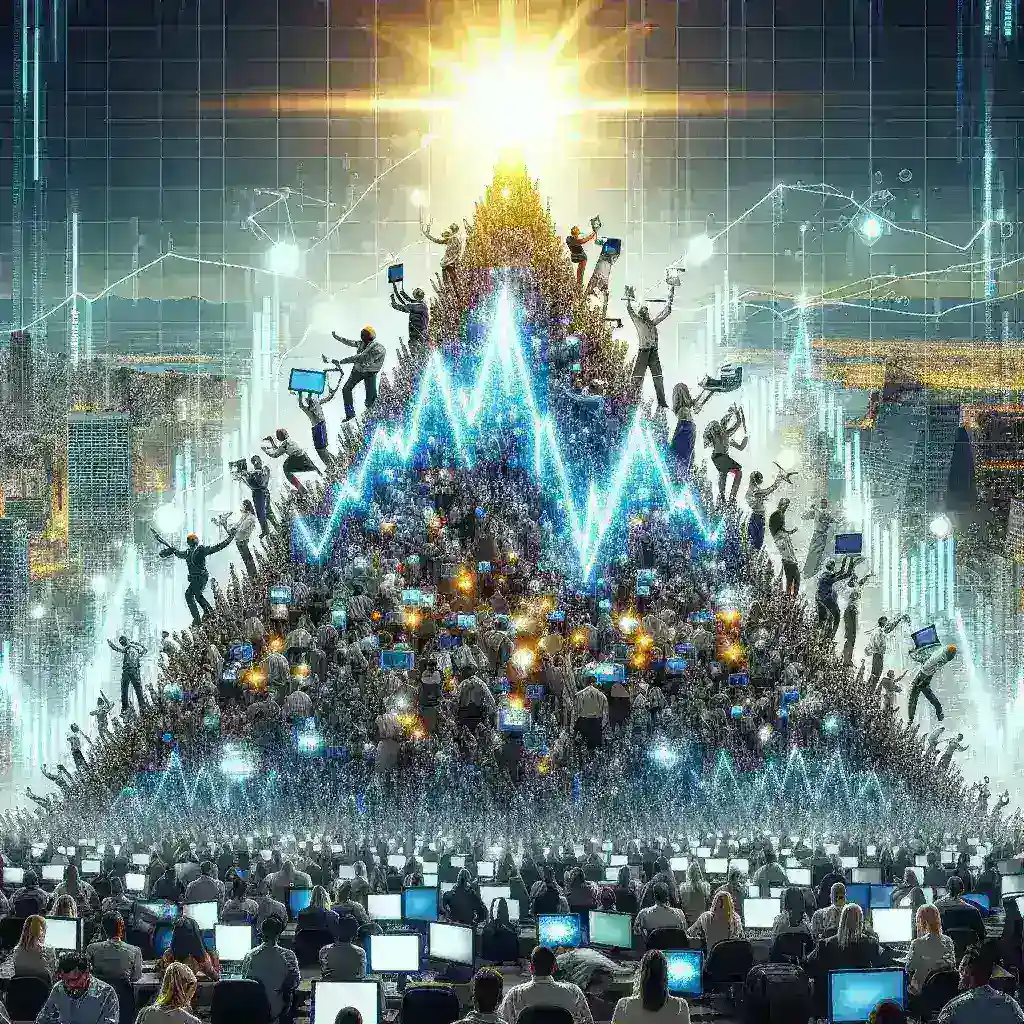 "Graph showing Meta shares reaching an all-time high amidst a surge in AI hiring initiatives, illustrating the company's strategic investment in artificial intelligence talent."